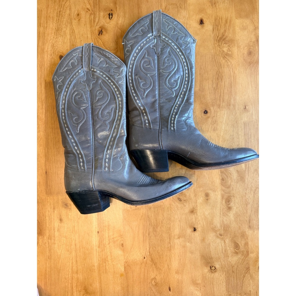 Dan Post Womens Grey Leather Western Cowboy Boots Pointed Toe Stitched Detail 6C